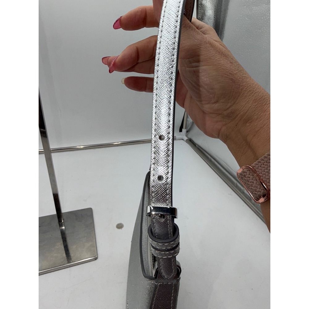 Kate Spade Silver Glitter Hobo Shoulder Bag Metallic Saffiano Leather Trim Small - Picture 8 of 11